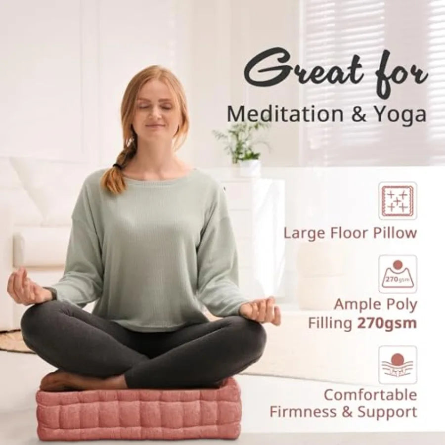 Floor Pillow for Meditation and Yoga with Chenille Tufted Edges