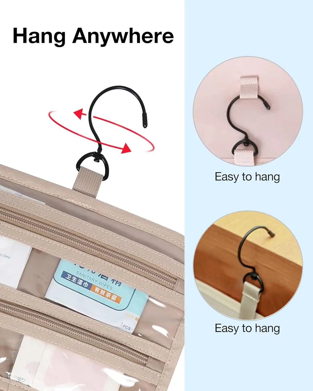 Hanging Toiletry Bag With TSA Transparent Cosmetic Pouch