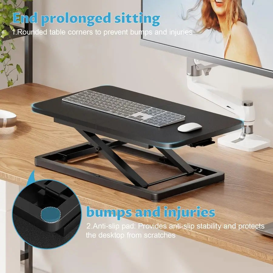 Standing Desk Converter with Stepless Adjustment, Ergonomic Sit Stand Riser for Laptop amp Keyboard, Gas Spring Stand Up Desk Ri