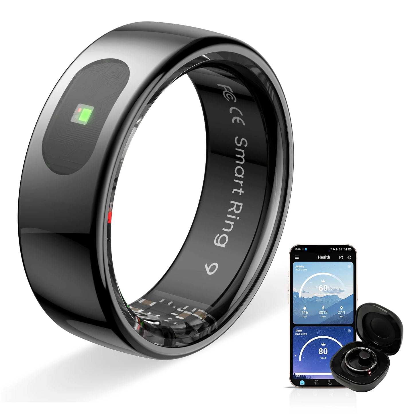 Govllfoz R08 Smart Ring Heart Rate Monitoring With Charging Case