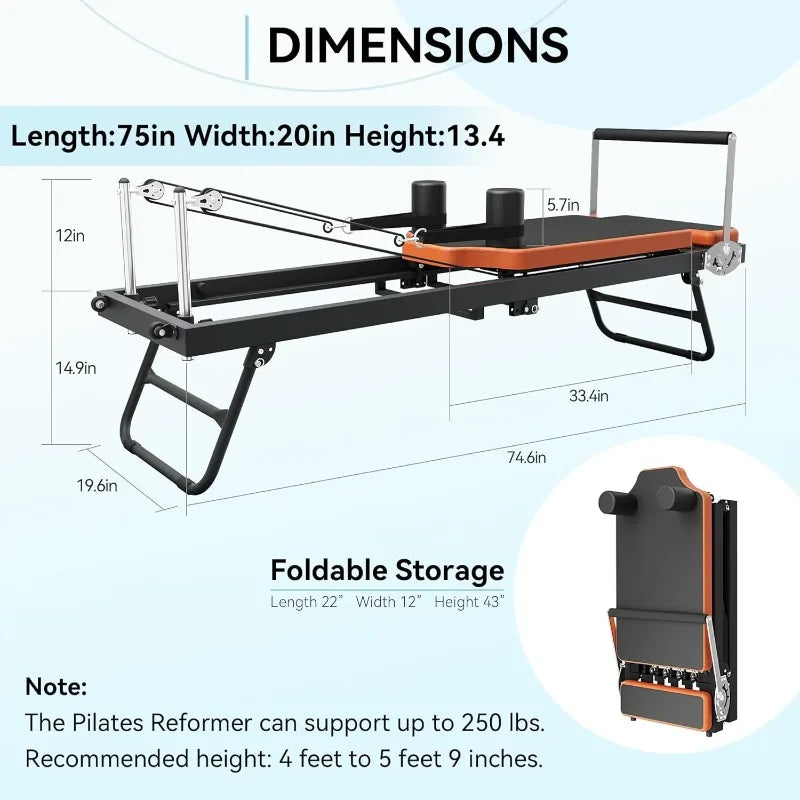 Pilates Reformer,Dpiolrcag Foldable Pilates Machine & Equipment for Home Use and Gym Workout, Suitable