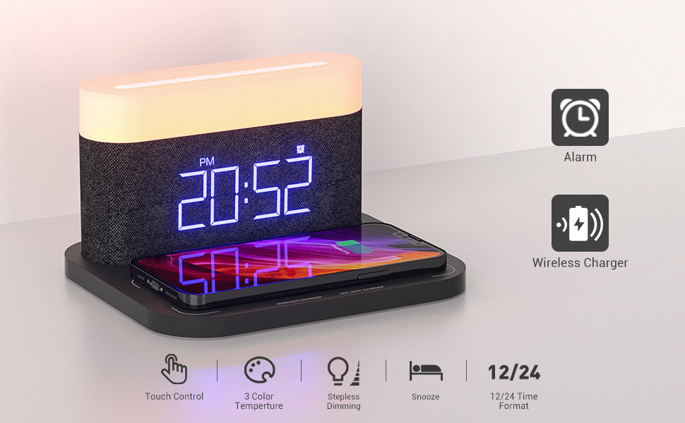 COLSUR S26 Fast Wireless Charger Alarm Clock Lamp With Brightness