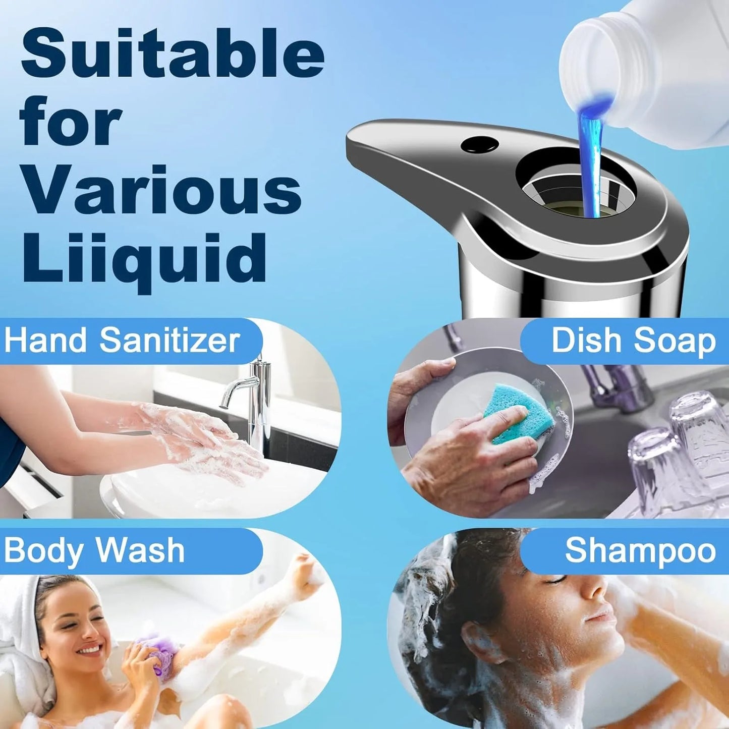 Touchless Infrared Soap Dispenser Large Capacity for Kitchen and Bath