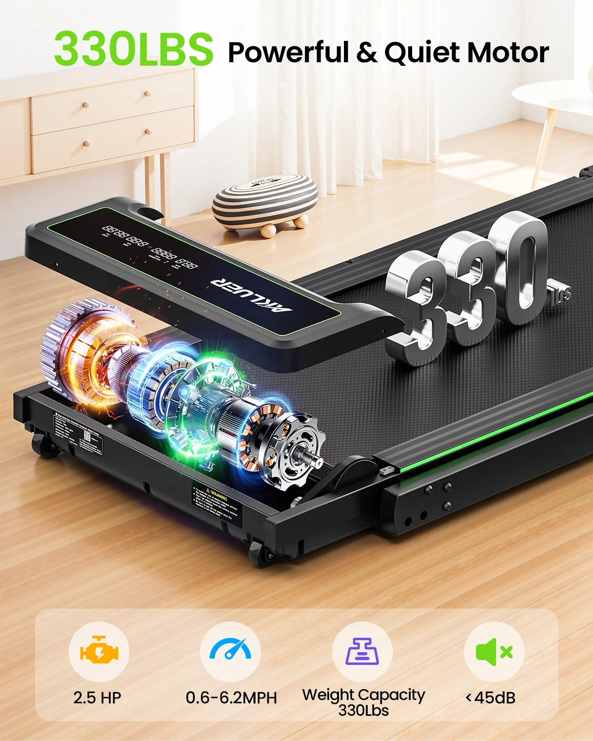 Akluer Walking Pad Treadmill,Compact Walking Pad, 2.5HP Desk Treadmills,Foldable Treadmill with Remote Control,for Home & Office