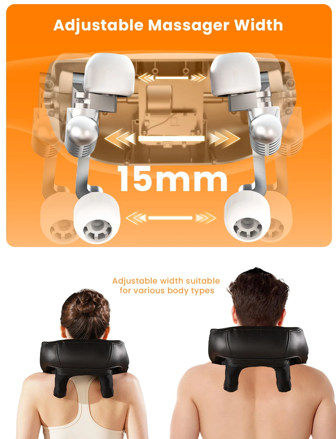 MASGRE Cordless Neck Back Massager With Adjustable Width Heat