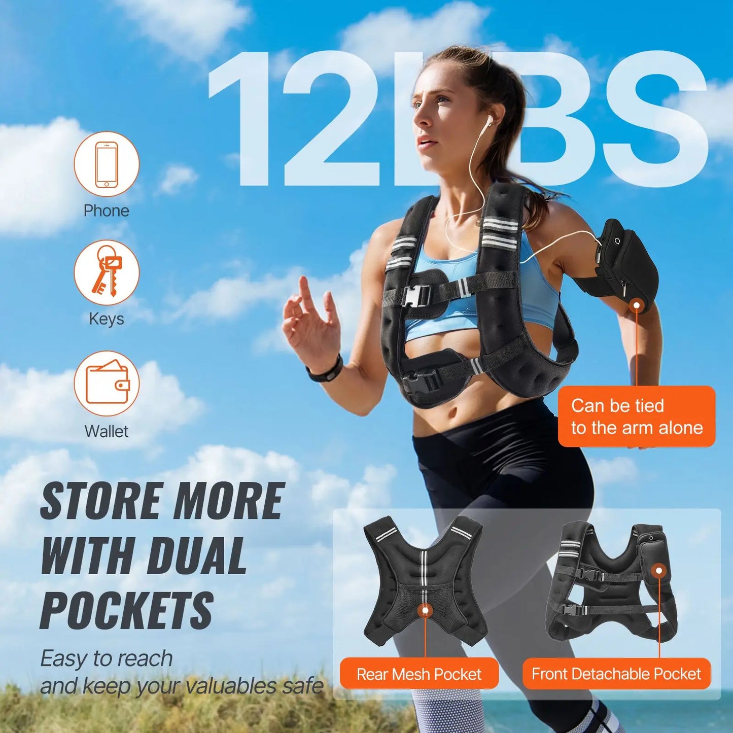 Weighted Vest 12 Lbs Adjustable Buckle For Running Fitness