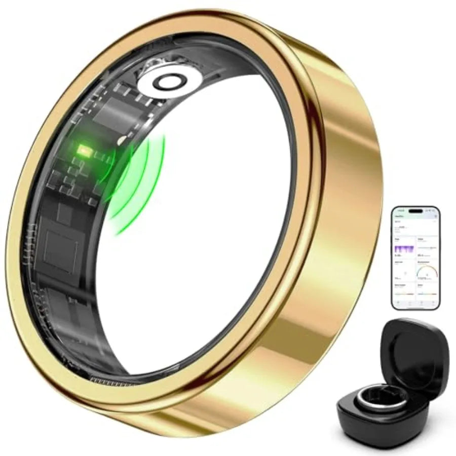 FitElf 3 Pro Smart Ring Fitness Tracker Health Sleep Monitor with Blood Pressure Heart Rate Oxygen Monitoring for Women Men Gol