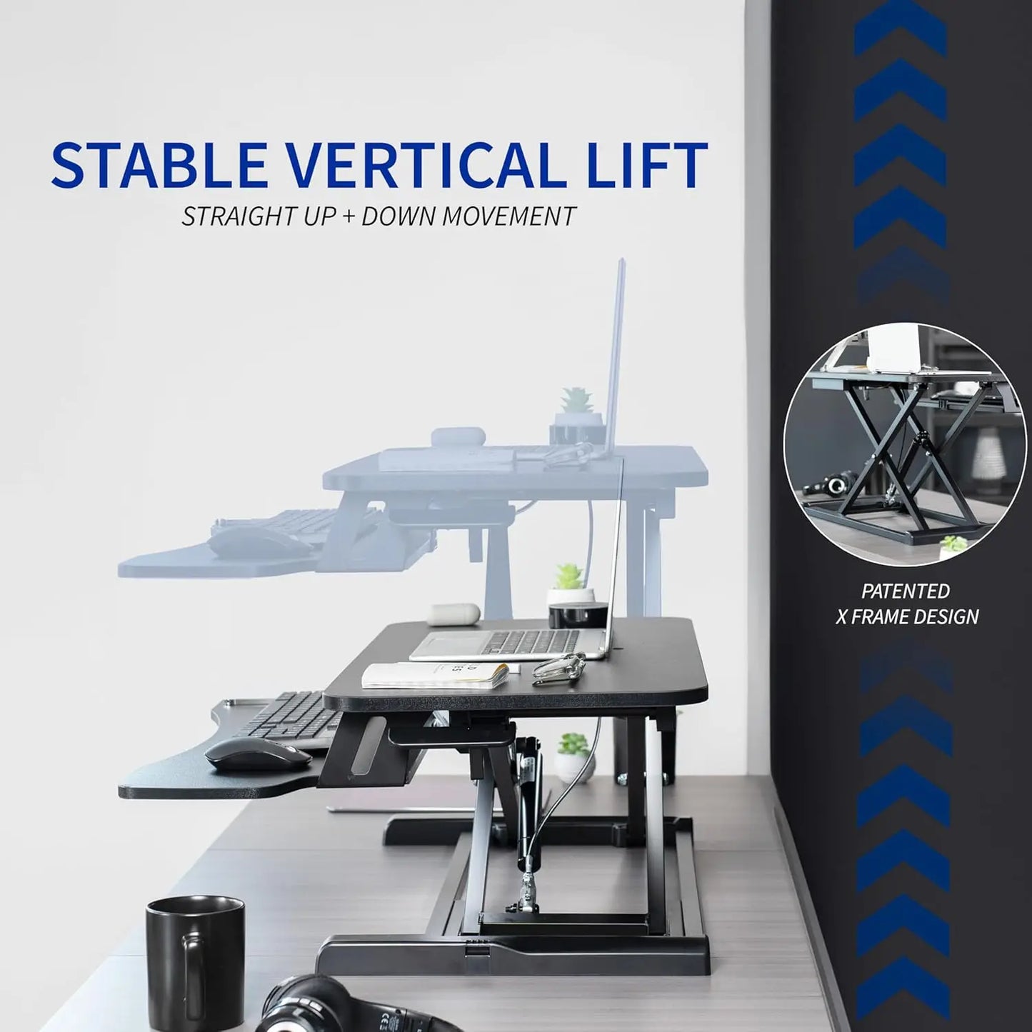 32-Inch Height Adjustable Desk Riser with Dual Monitor Space and Wide Keyboard Tray, Black