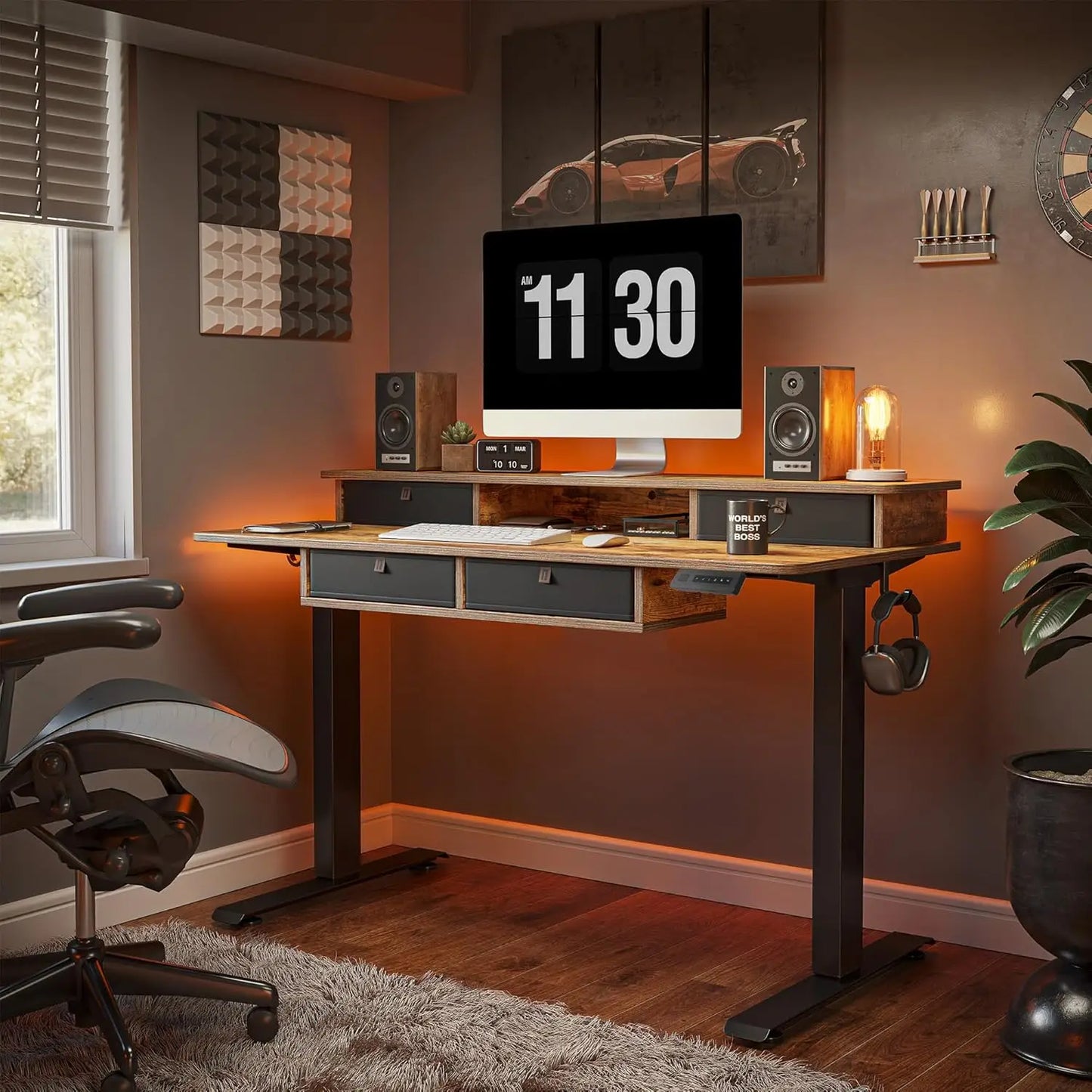 48'' x 24'' Electric Standing Desk Adjustable Height with 4 Drawers, Home Office Stand Up Table with 4, Customized