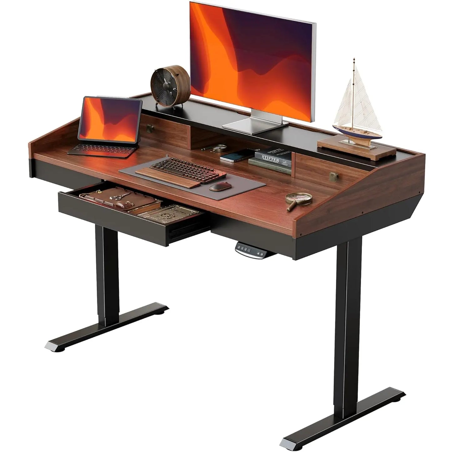48 x 24 inches Electric Stand Up Desk with Monitor Shelf,48" Whole-Piece Standing Desk Adjustable Height with, Customized
