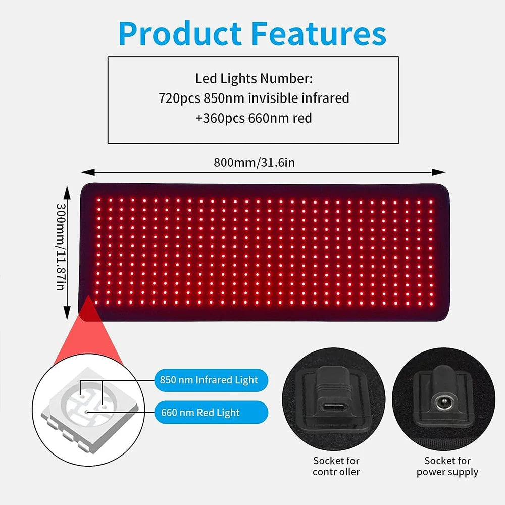 Red Light Therapy Pad LED Infrared Lumbar Back Massager Belt