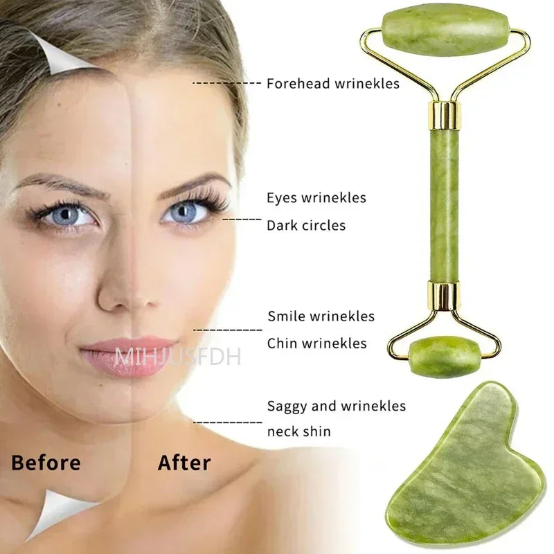 Natural Jade Roller Massager for Face and Body Gua Sha