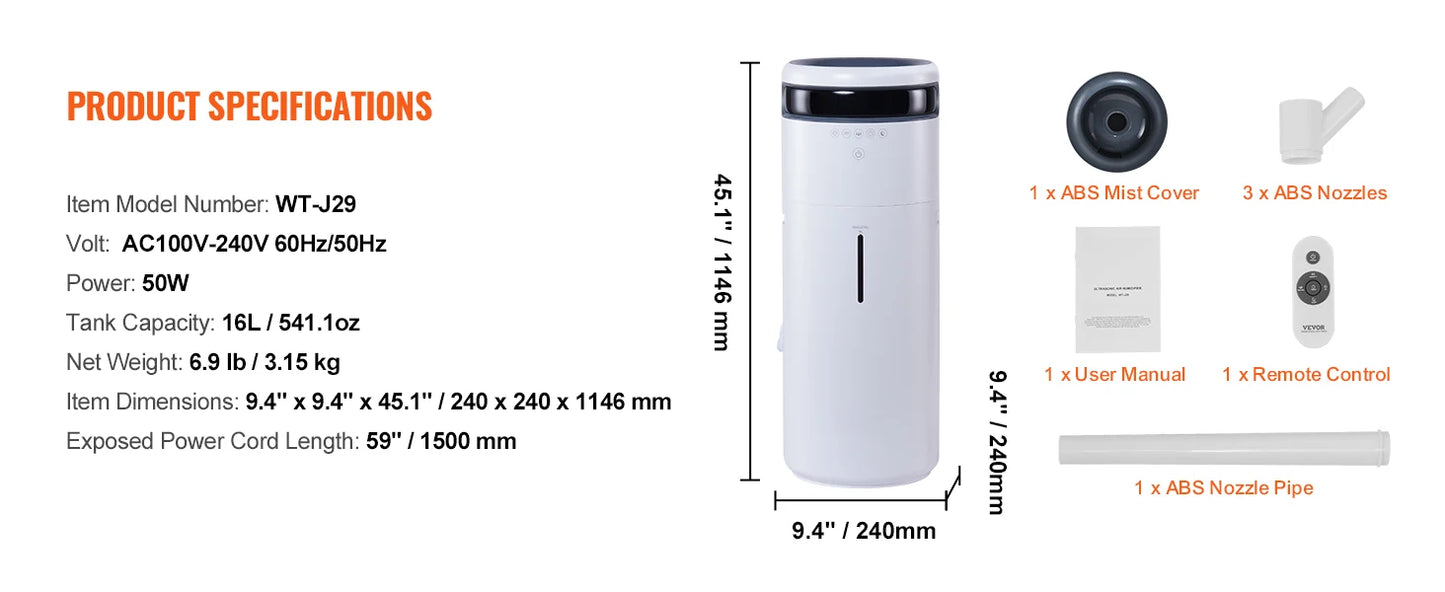 SucceBuy 16L Ultrasonic Humidifier For Large Rooms 12H Timer Auto Shut Off