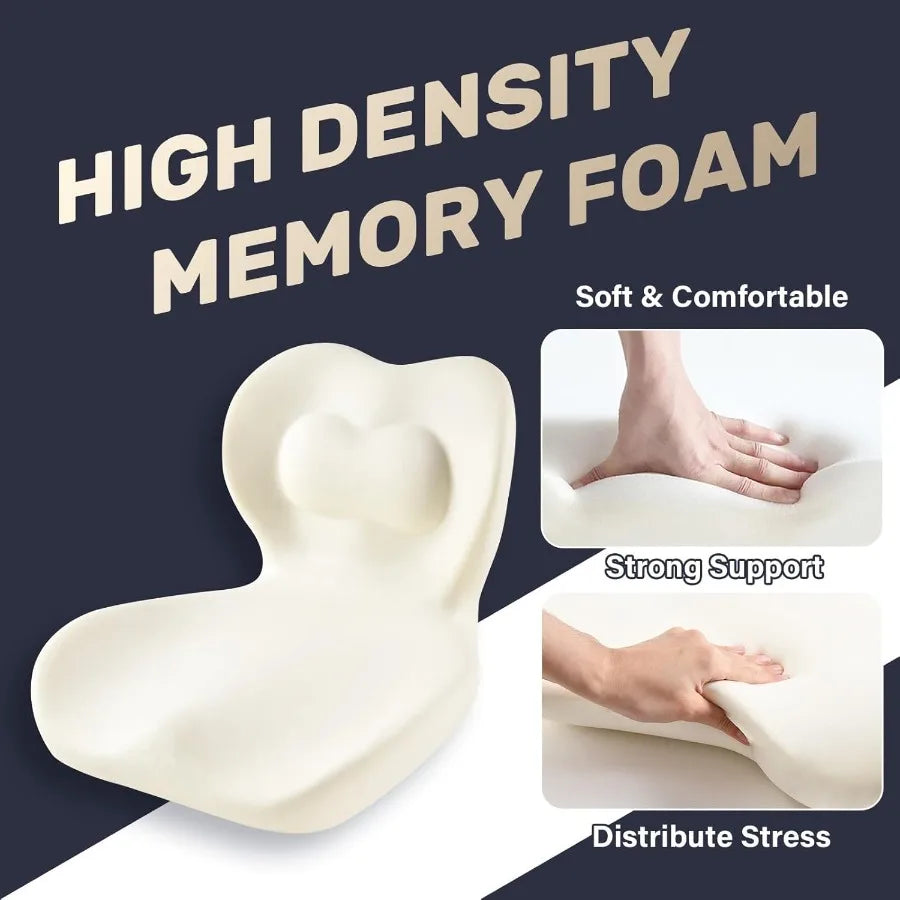 Car Seat Cushion and Lumbar Support Pillow One Piece Memory Foam Ergonomic Back Support Driving Seat Cushion for Back Pain Non-