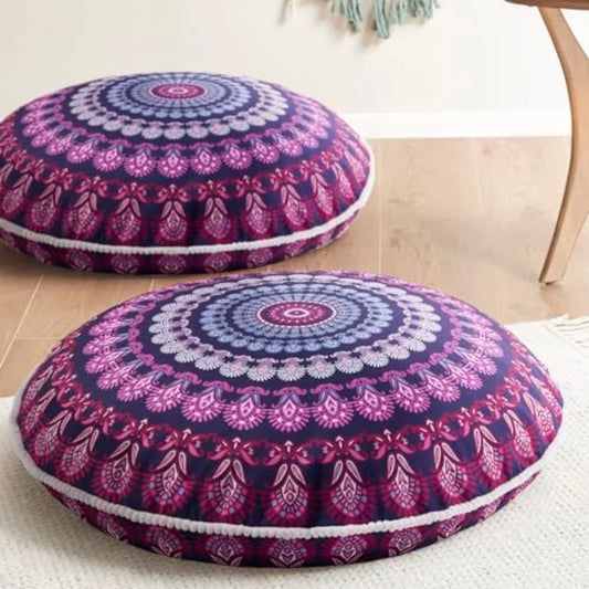 Meditation Floor Pillow Set of 2 Round Large Pillows Seating for Adults Bohemian Mandala Circle Cushion for Outdoor Fireplace Y