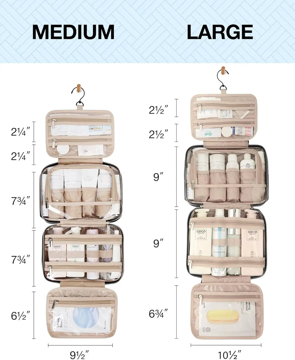 Hanging Toiletry Bag With TSA Transparent Cosmetic Pouch