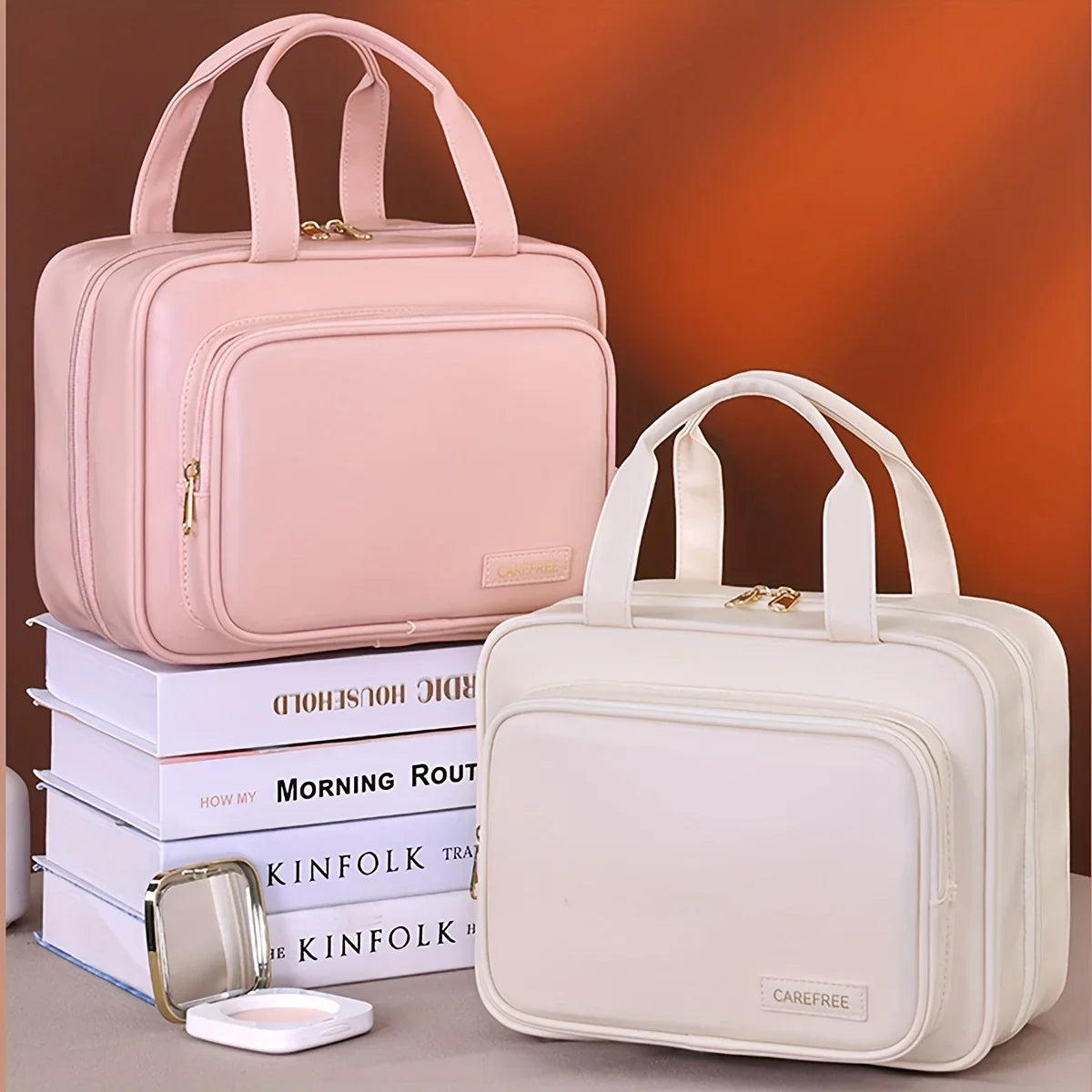 NONECN PU Leather Hanging Cosmetic Bag Women Portable Organizer