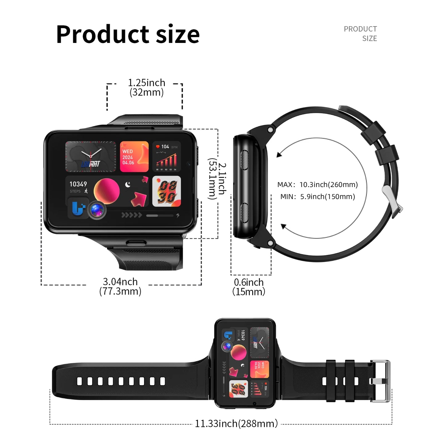 LOKMAT Android Smartwatch 4G Phone Dual Cameras Heart Rate Monitor