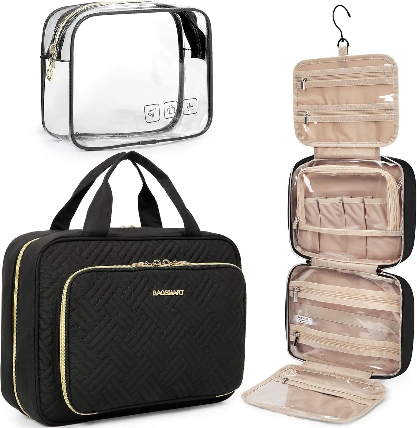 Hanging Toiletry Bag With TSA Transparent Cosmetic Pouch