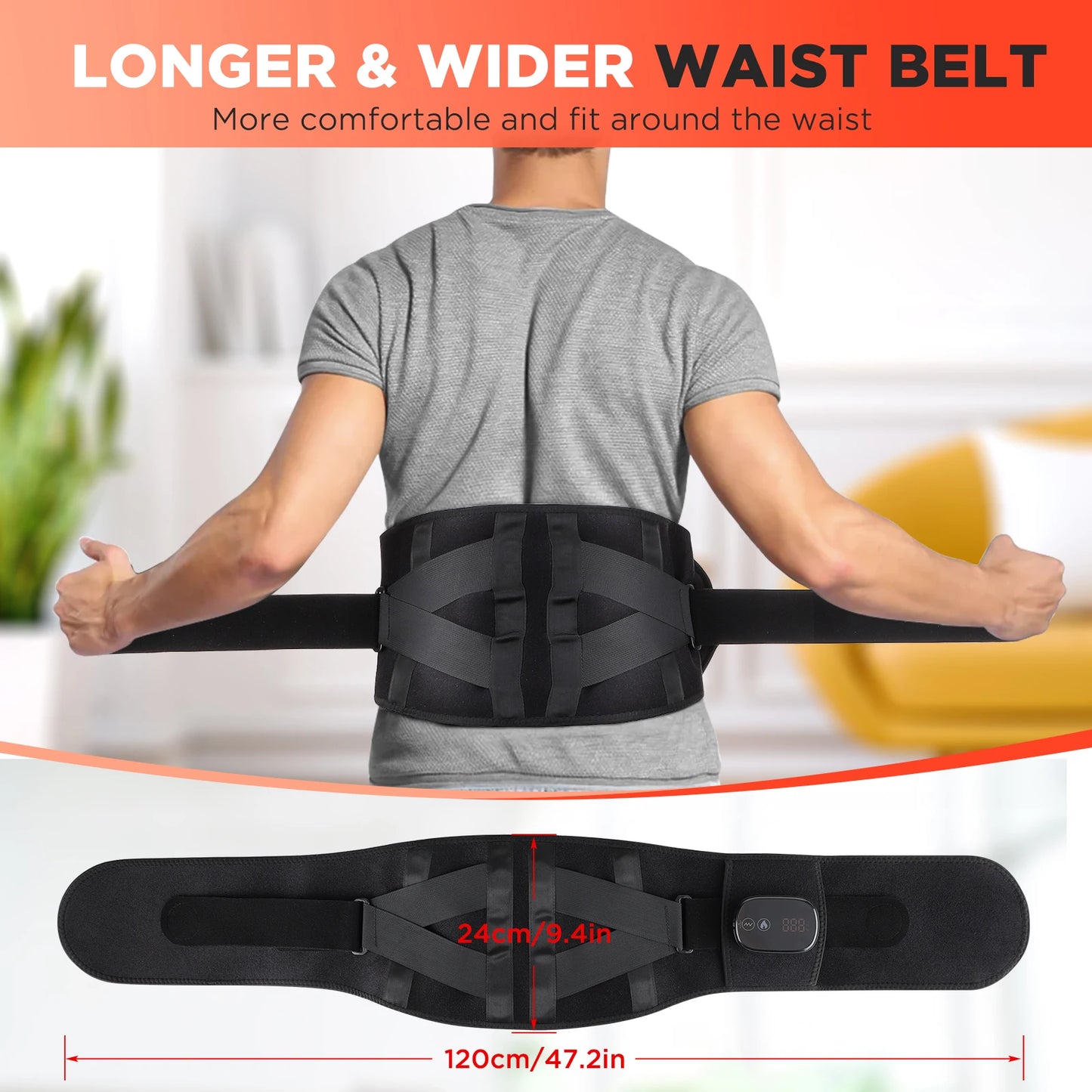 Hailicare Heated Waist Belt With Lumbar Support Vibration Massage