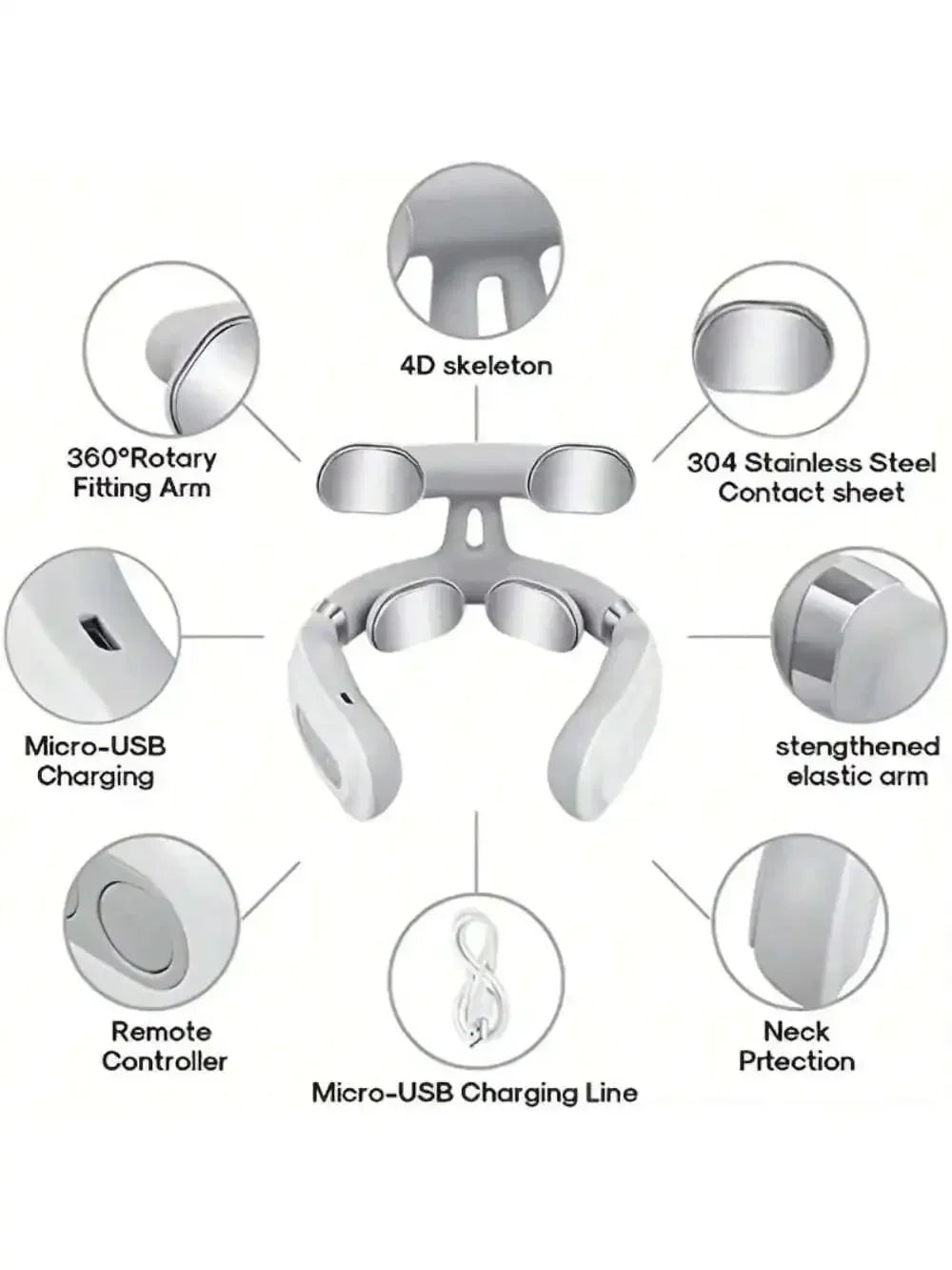 Portable Electric Neck Massager Rechargeable Muscle Relief Device