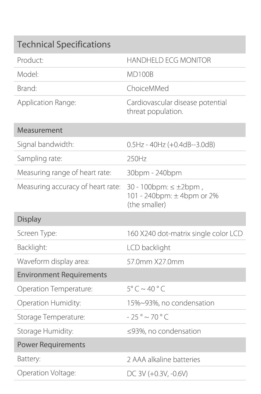 ChoiceMMed MD100B Handheld ECG Monitor Real Time Heart Rate
