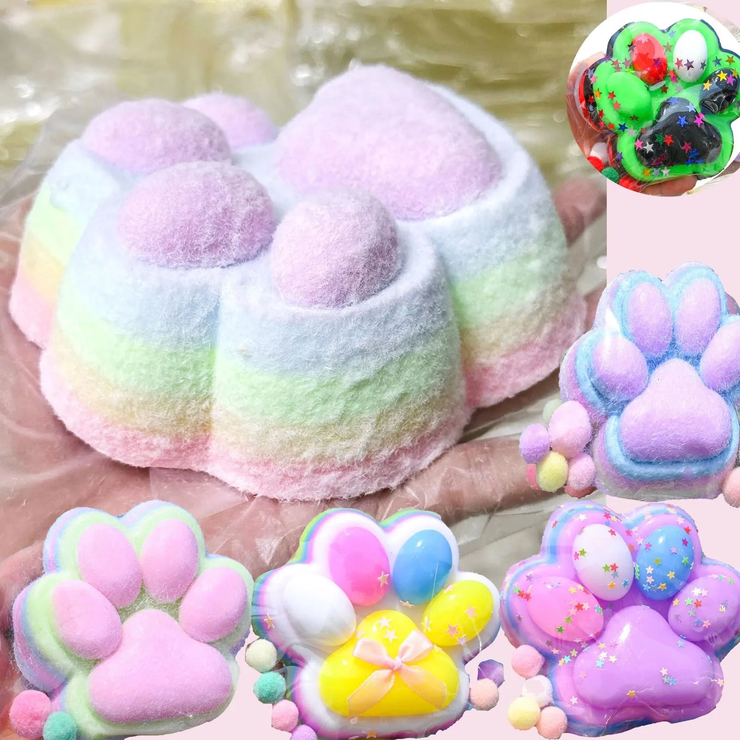 Children Mini Cat Claw Squishy Fidget Toys Soft Cute Cat Paw Slow Rebound Pinch Decompression Toy for Kids Adults Christmas Gift