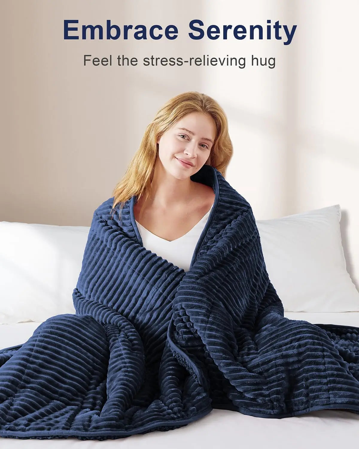 15 Lb Weighted Blanket With Sherpa Fleece And Ribbed Stripes