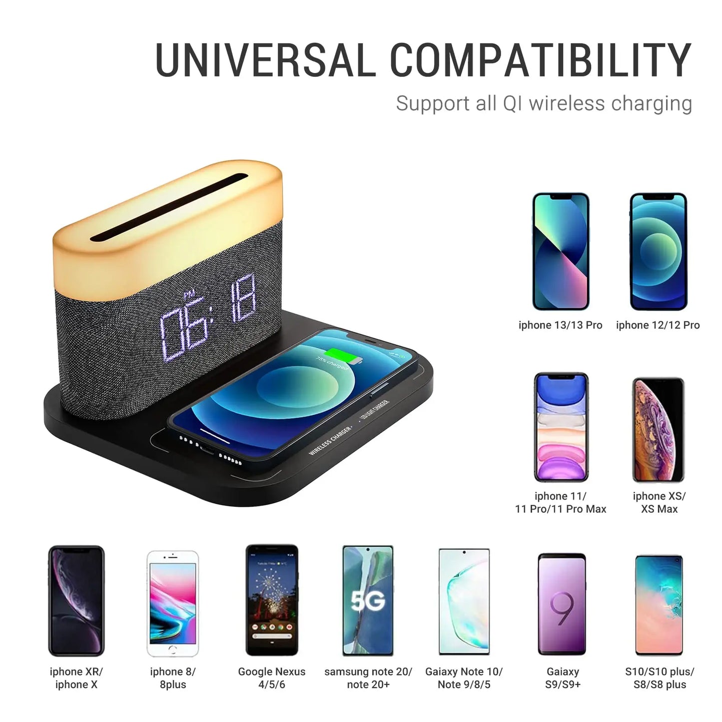 COLSUR S26 Fast Wireless Charger Alarm Clock Lamp With Brightness