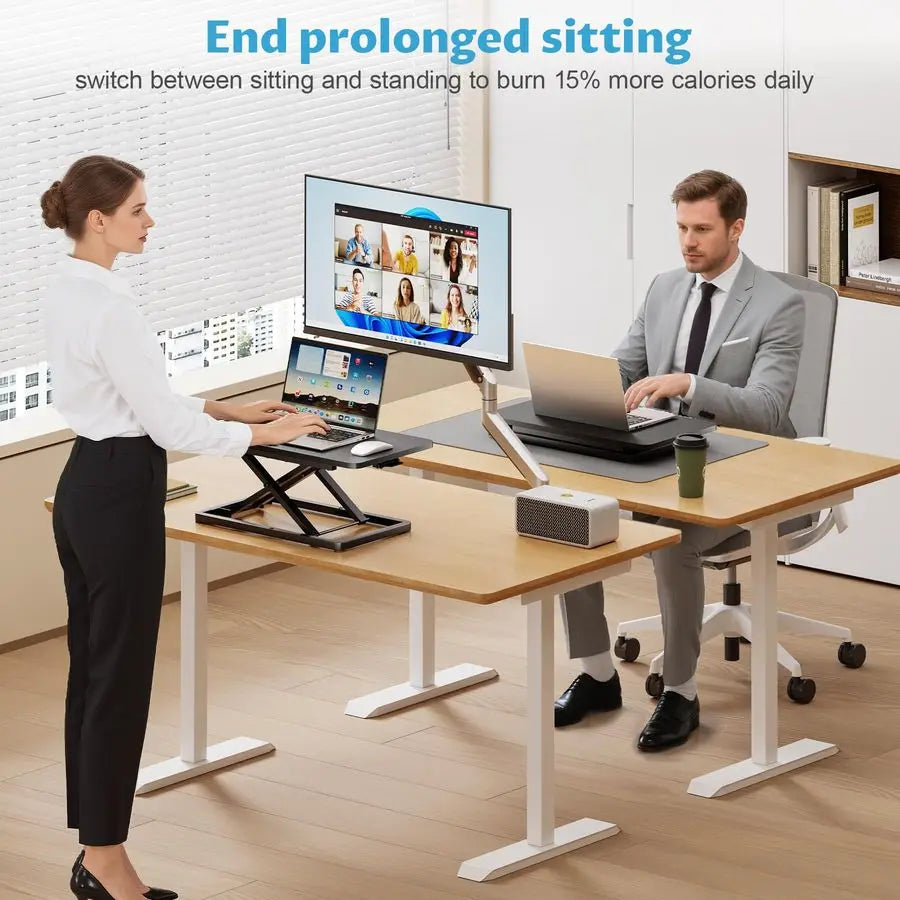 Standing Desk Converter with Stepless Adjustment, Ergonomic Sit Stand Riser for Laptop amp Keyboard, Gas Spring Stand Up Desk Ri