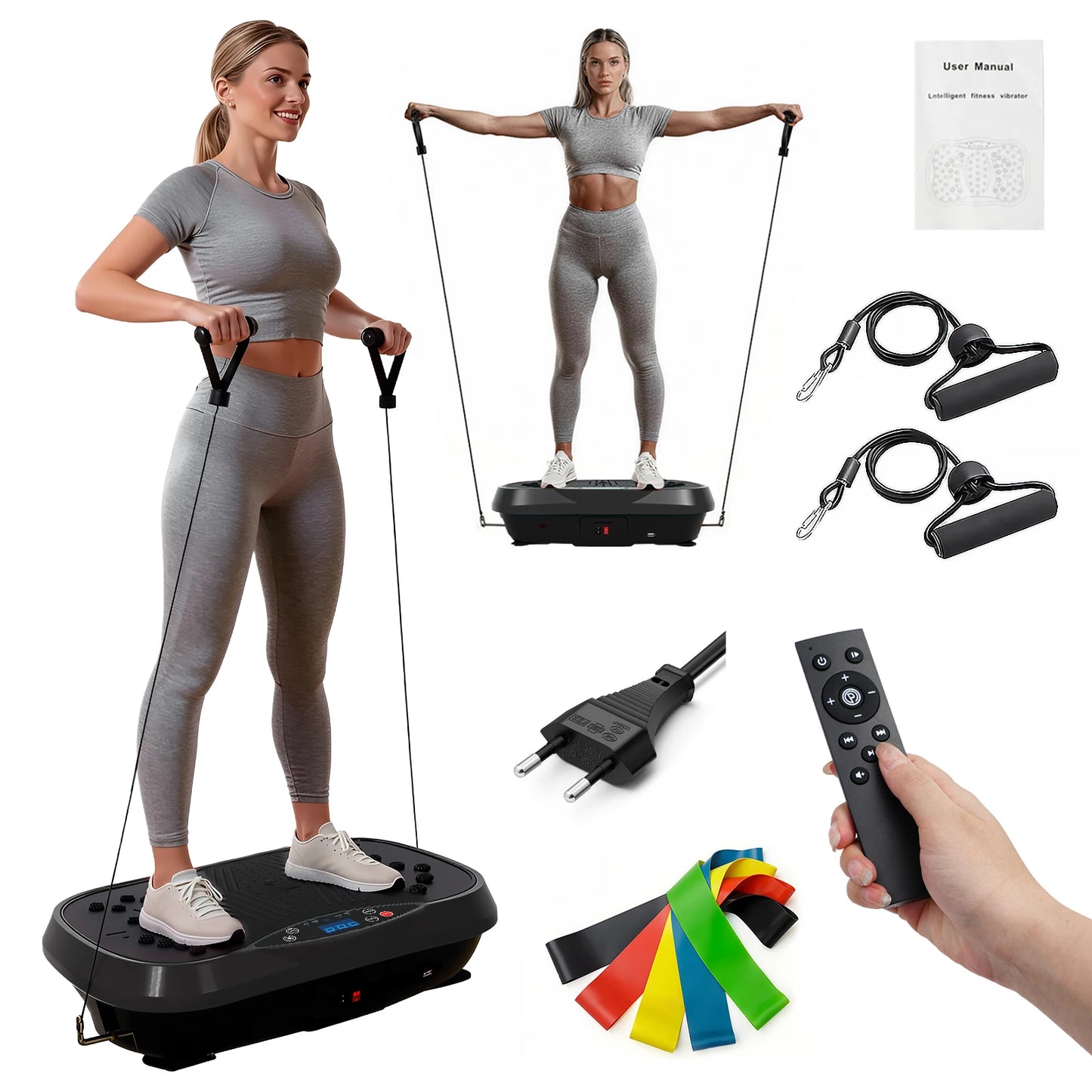 Portable Vibration Plate With Bluetooth Resistance Bands And Yoga Straps