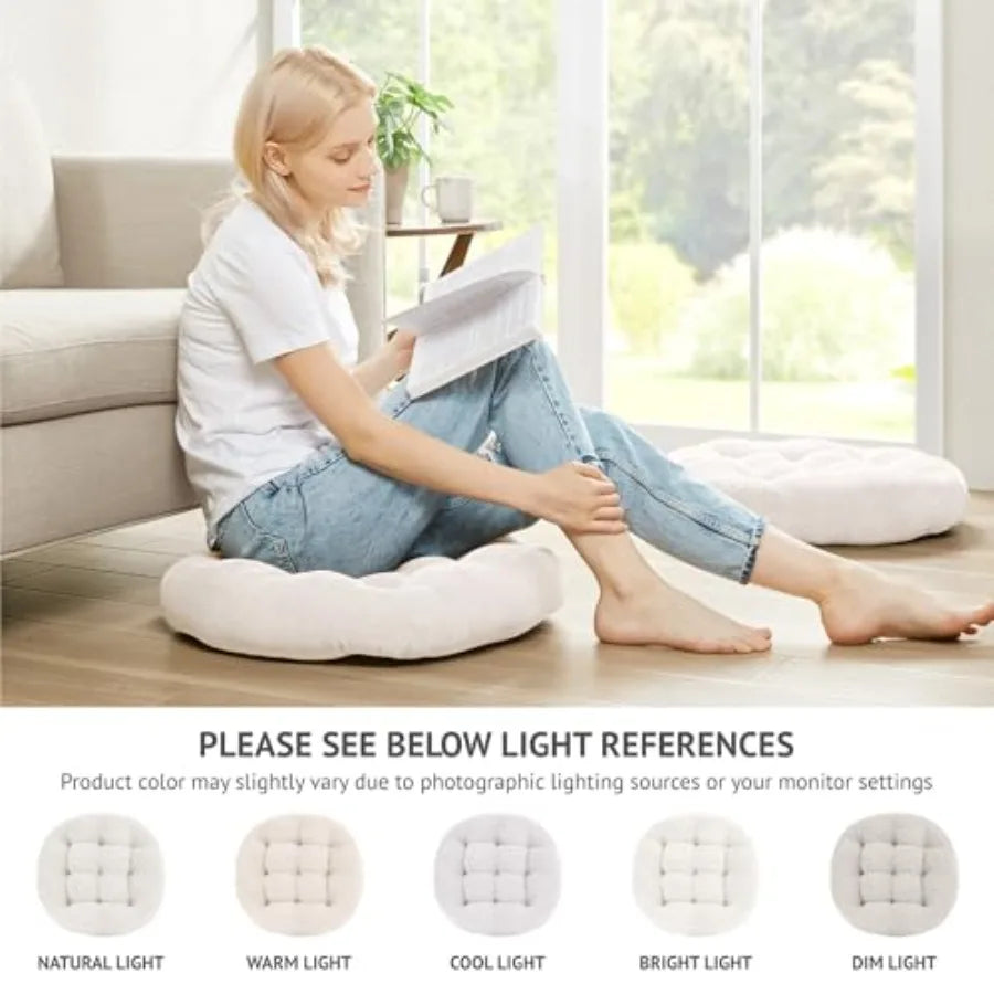 Meditation Floor Pillow Set of 2 Tufted Corduroy Tatami Cushions