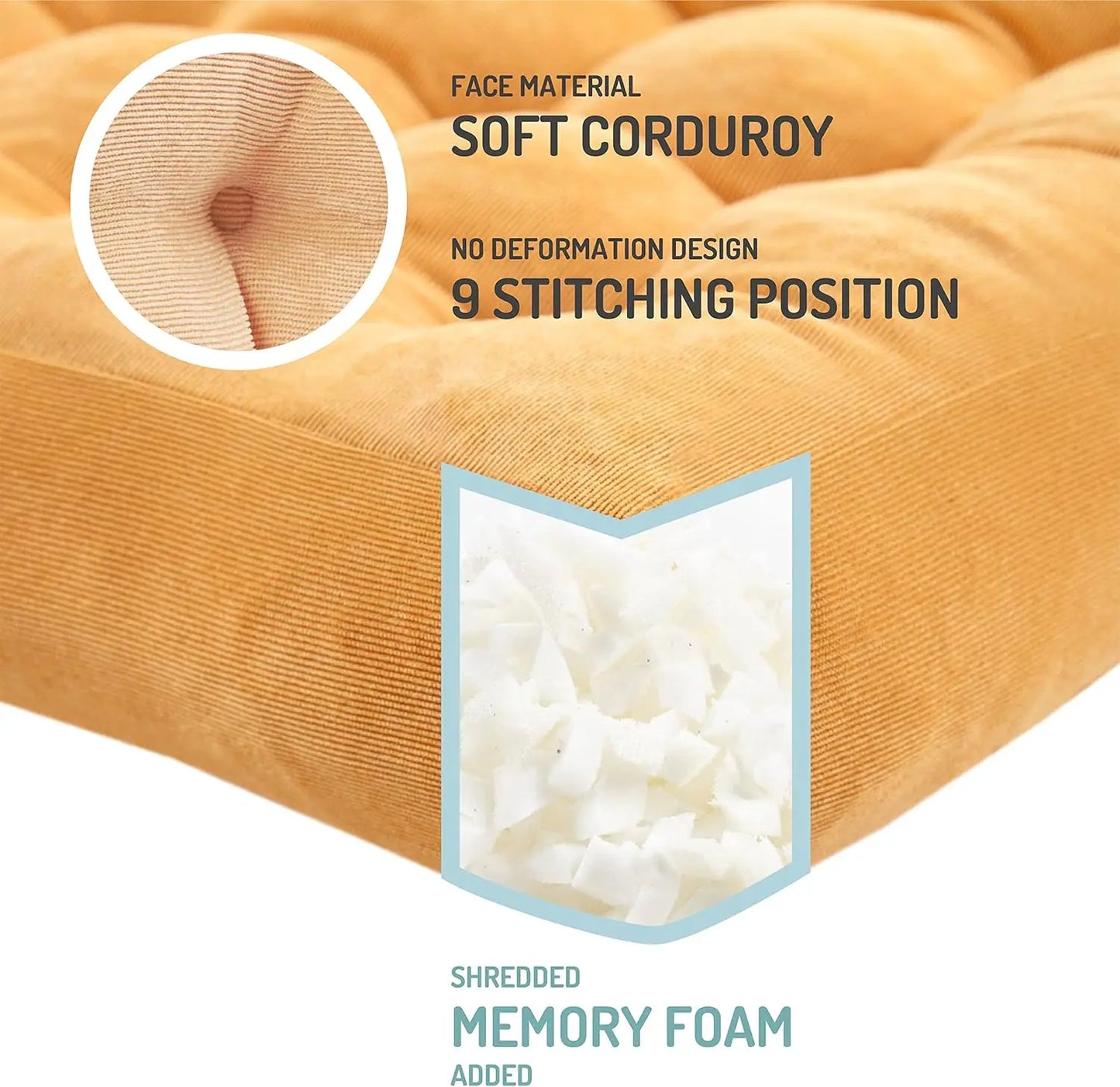 Large Square Meditation Floor Pillow Set of 2, Soft Corduroy Cushions for Living Room Balcony Outdoor Seating, Orange Yellow