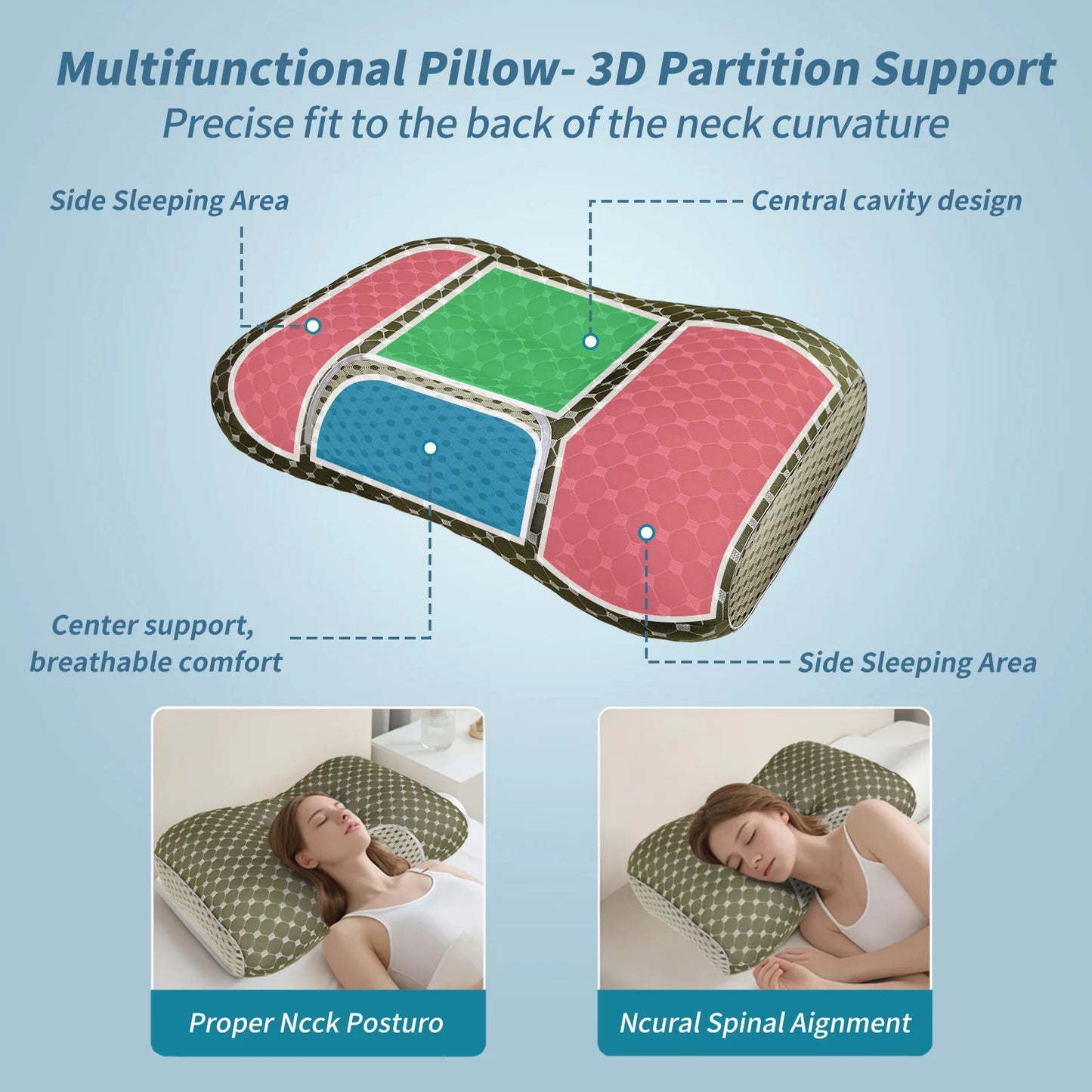 NONECN Couples Soft Knit Neck Massage Pillow Adjustable Ergonomic Design