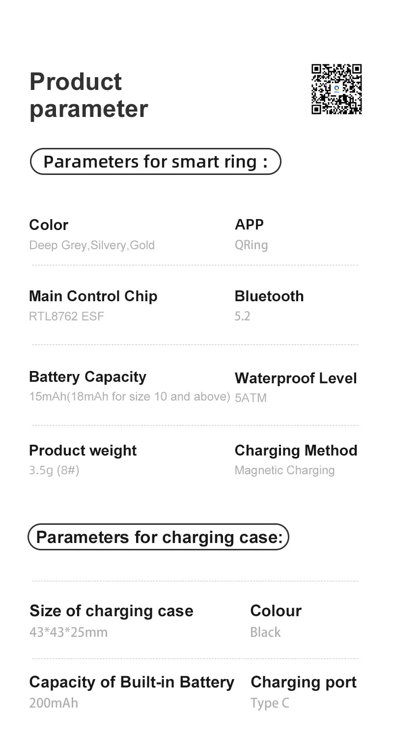 Govllfoz R08 Smart Ring Heart Rate Monitoring With Charging Case