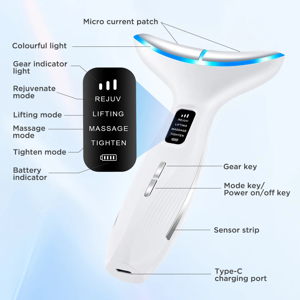 Hailicare 4 Modes LED Neck Beauty Device EMS Facial Lifting Massager