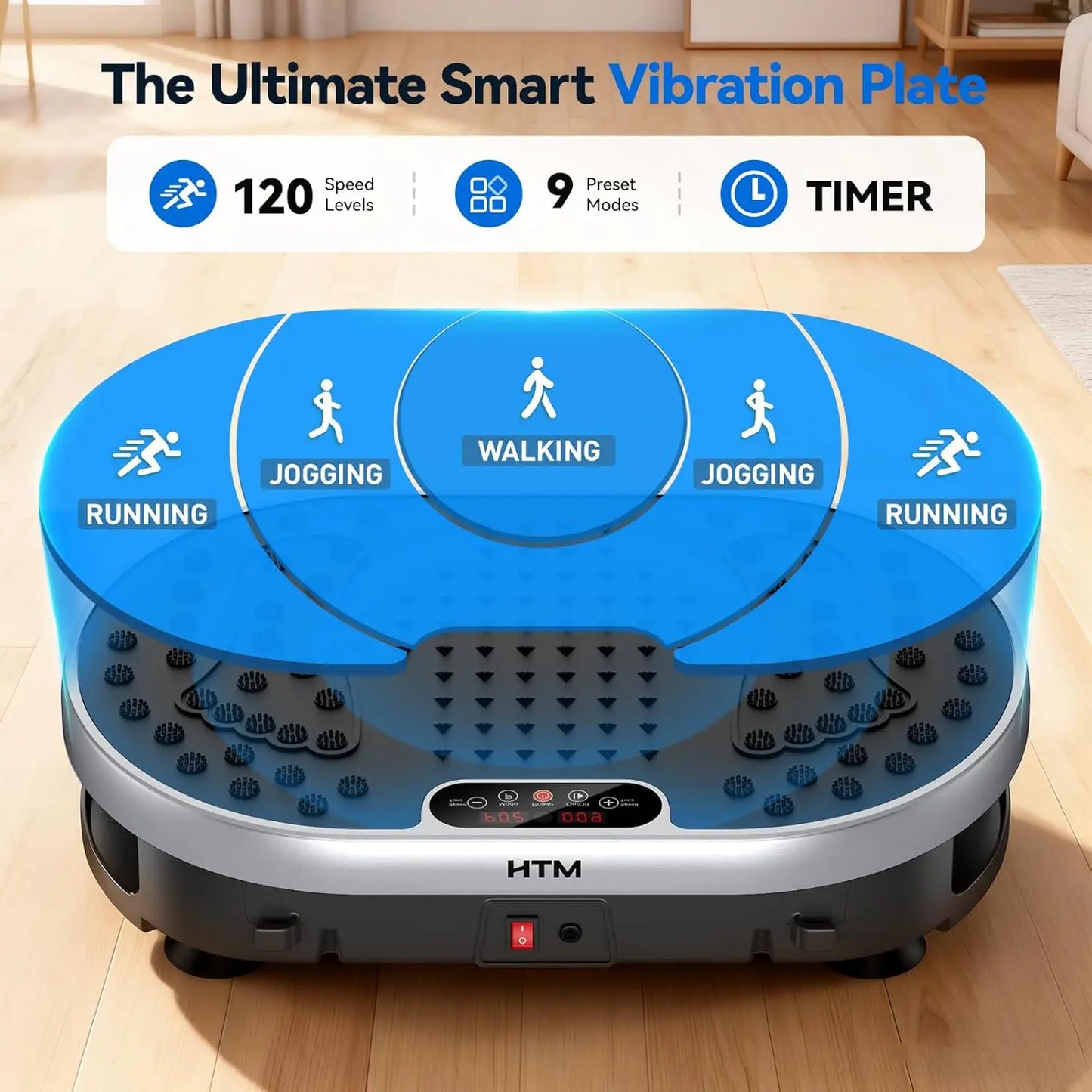 HTMM Vibration Plate Exercise Machine 120 Speeds 9 Programs