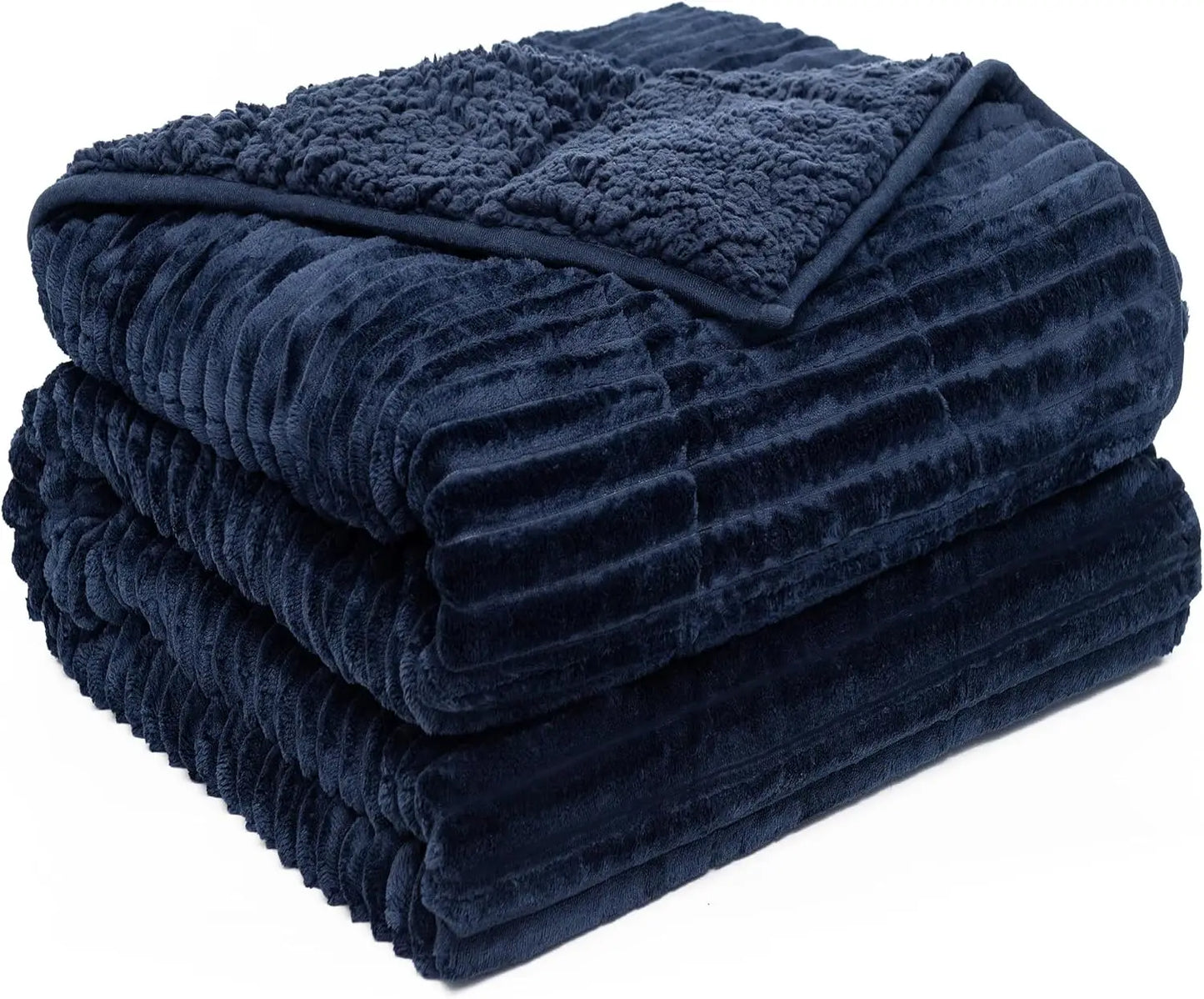 15 Lb Weighted Blanket With Sherpa Fleece And Ribbed Stripes