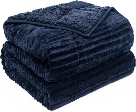 15 Lb Weighted Blanket With Sherpa Fleece And Ribbed Stripes