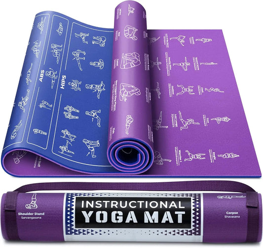 Cute Yoga Mat With Illustrated Poses Non Toxic Non Slip