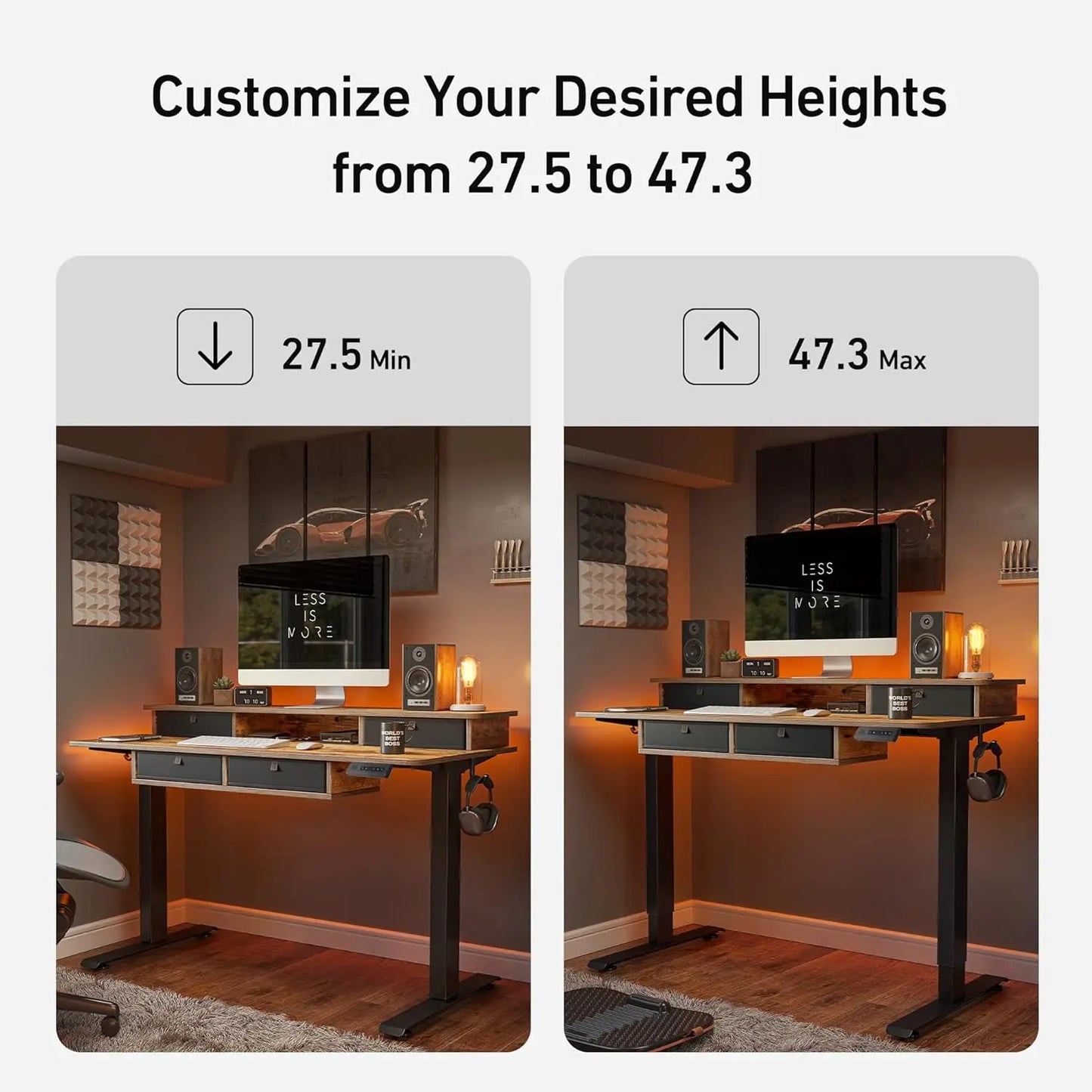 48'' x 24'' Electric Standing Desk Adjustable Height with 4 Drawers, Home Office Stand Up Table with 4, Customized
