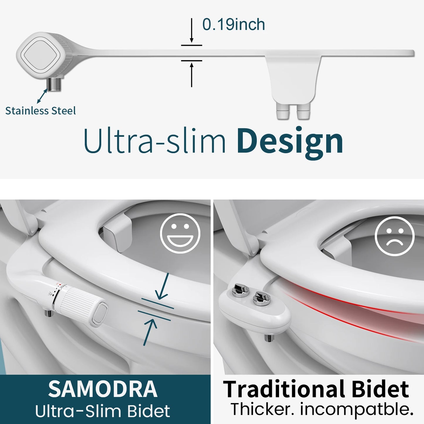 SAMODRA Bidet Non Electric Toilet Attachment Dual Nozzles Brass Inlet