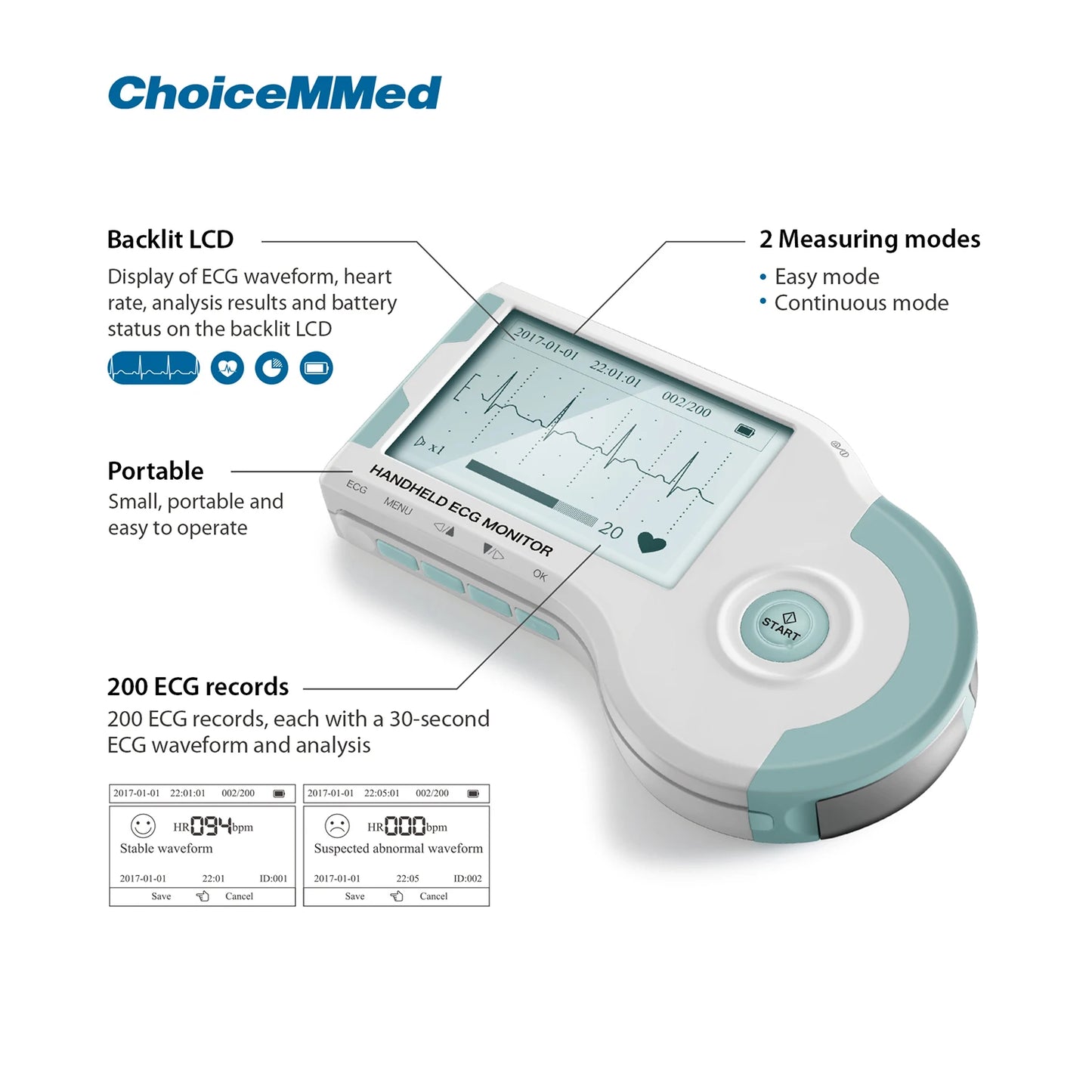 ChoiceMMed MD100B Handheld ECG Monitor Real Time Heart Rate