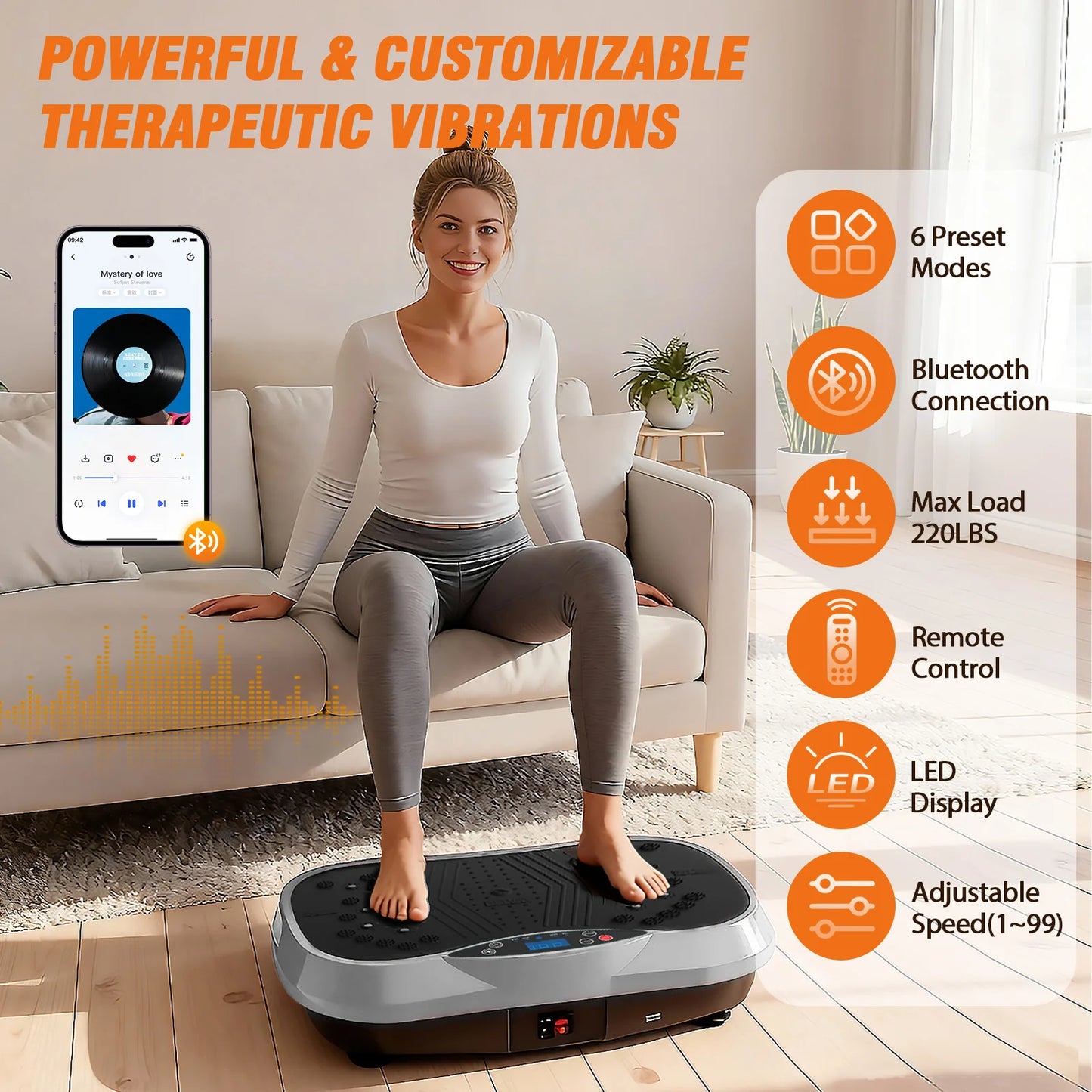 Portable Vibration Plate With Bluetooth Resistance Bands And Yoga Straps