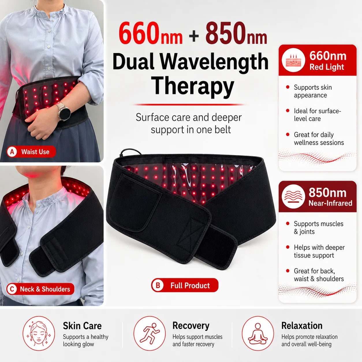 Near Infrared Red Light Therapy Belt For Waist Massage