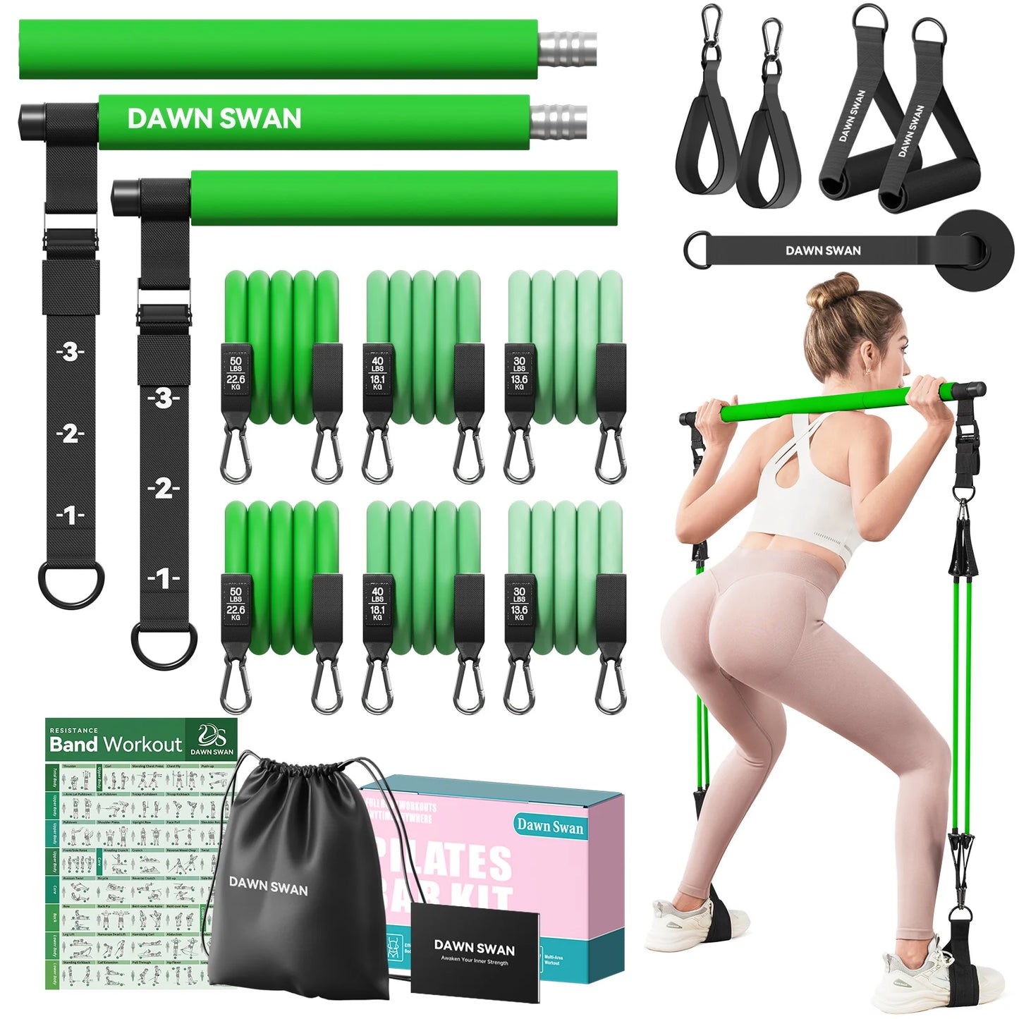 Pilates Bar Kit with Resistance Bands–Adjustable Home Gym Workout–Portable Pilates Equipment for Squats,Yoga&Full Body Toning