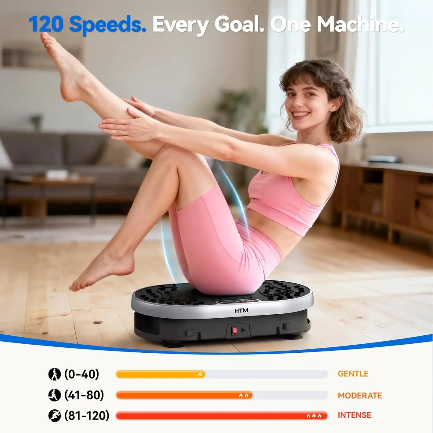 HTMM Vibration Plate Exercise Machine 120 Speeds 9 Programs