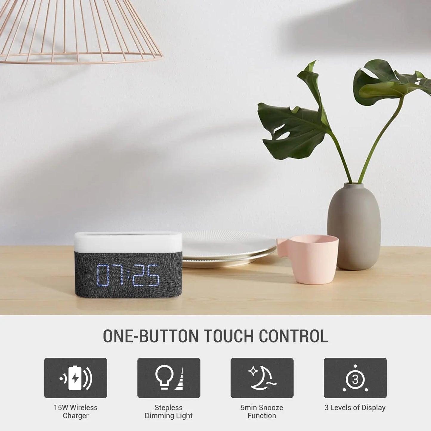 COLSUR S26 Fast Wireless Charger Alarm Clock Lamp With Brightness