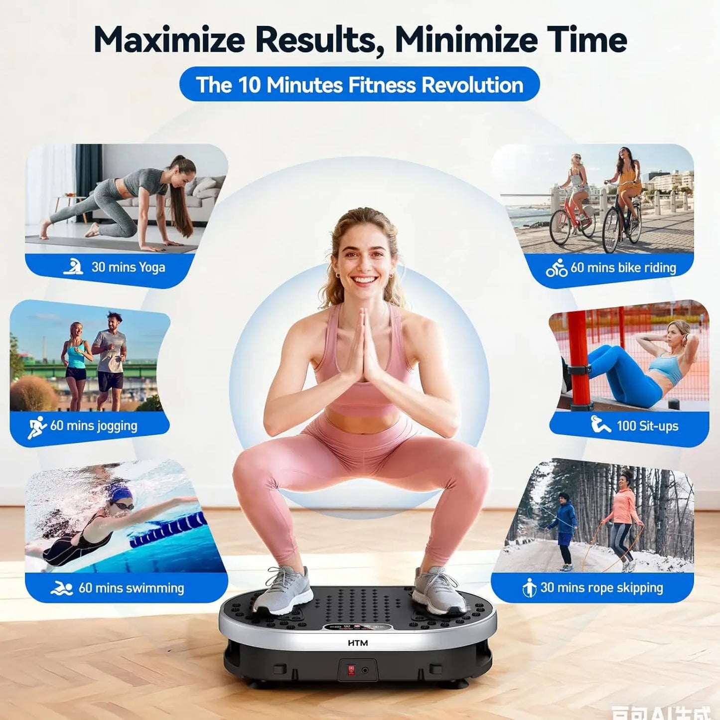 HTMM Vibration Plate Exercise Machine 120 Speeds 9 Programs