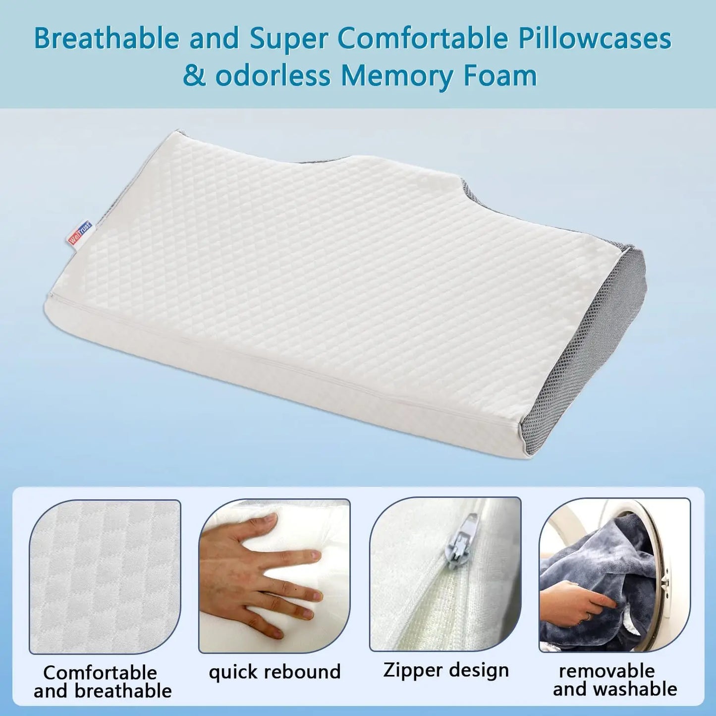 Sleep Apnea Pillow for Neck Pain & Snoring Relief - Orthopedic Cervical Memory Foam Pillow, Ergonomic Contour, Medium Firm Suppo